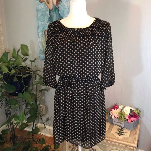 Enfocus Petite Polka Dot Sheer Sleeve Lined Dress Black Sz 8P - Picture 10 of 10